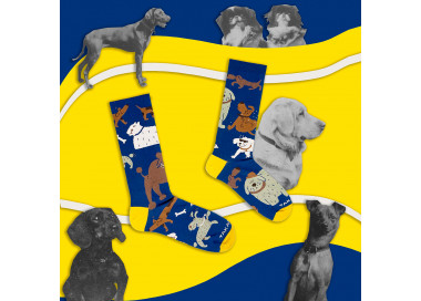 Chiens joyeux - Chaussettes dépareillées bleu marine de Takapara avec différentes races de chiens