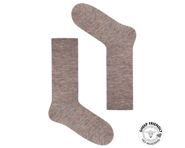 Beige gestreifte Socken aus Merinowolle