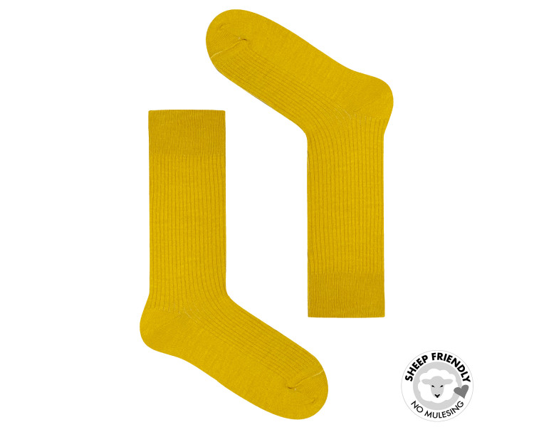 Chaussettes à rayures jaunes en laine mérinos