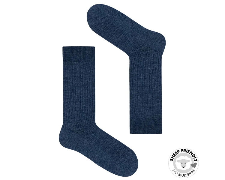 Blaugrau gestreifte Socken aus Merinowolle