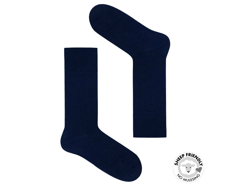 Marineblau gestreifte Socken aus Merinowolle
