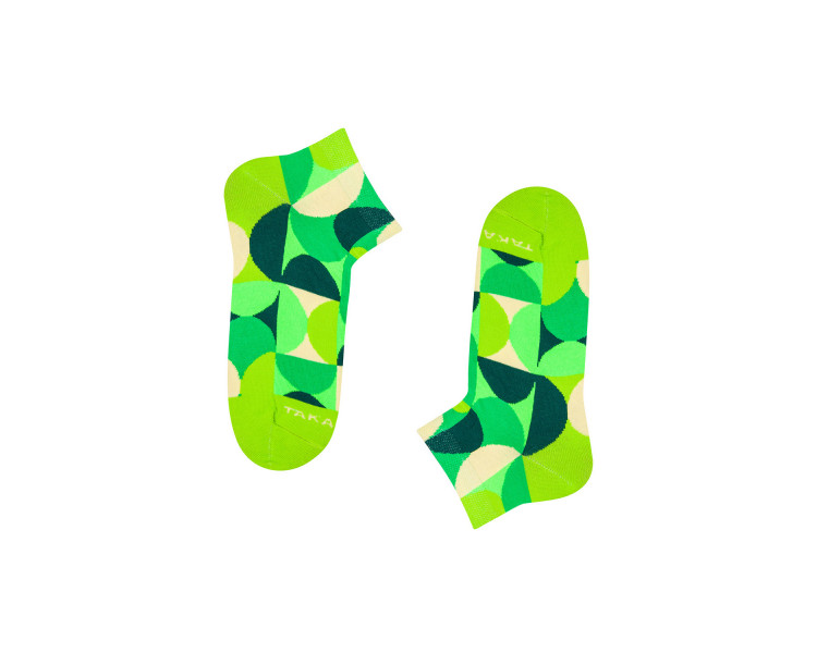 Chaussettes de baskets géométriques Retkińska 8 m3 en demi-cercles colorés et verts. Takapara