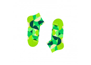 Chaussettes de baskets géométriques Retkińska 8 m3 en demi-cercles colorés et verts. Takapara