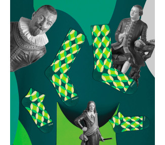 Kolaż z zielonymi, geometrycznymi skarpetami stopkami Piłsudskiego 4m1, TakaPara