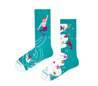 Mix and Match Socks of Mr. and Mrs. Mermaid by Takapara featuring dancing figures and sea whirlpool