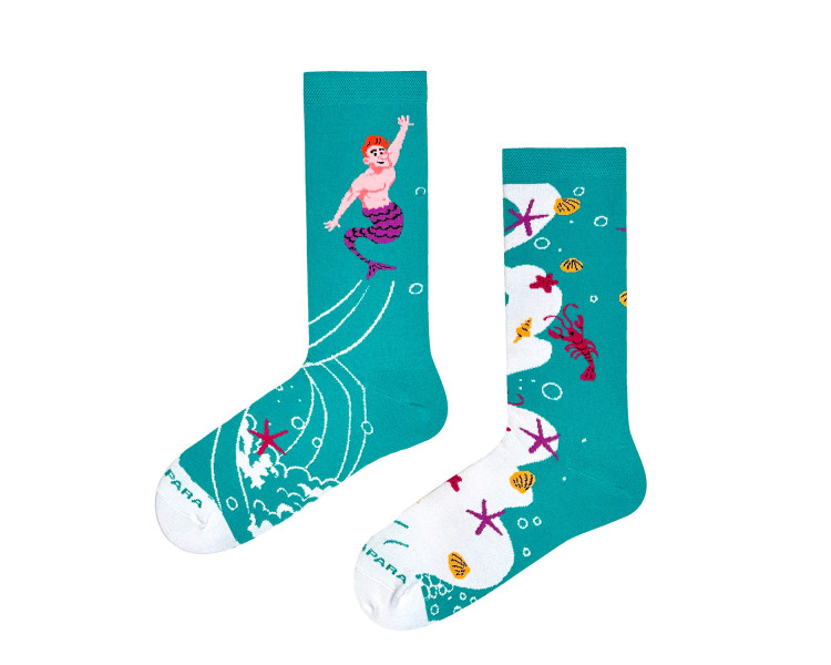 Mix and Match Socks of Mr. and Mrs. Mermaid by Takapara featuring dancing figures and sea whirlpool