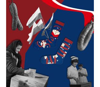 Mix and match Election Sausage and Sausage Plus socks by Takapara