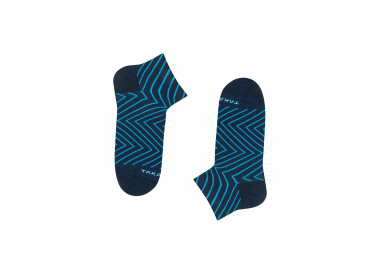 Chaussettes baskets courtes et colorées Skrzywana 9m4 avec des zigzags bleu marine. Takapara