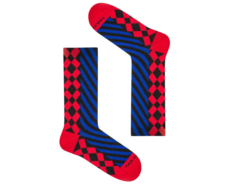 Chaussettes Traugutt longues et colorées de 10m3 aux motifs géométriques. Takapara