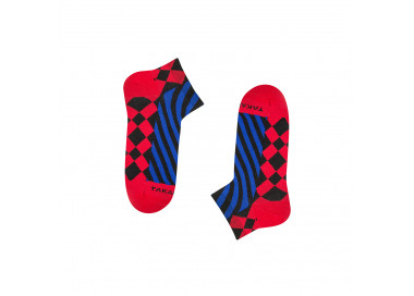 Short, colorful 10m3 Traugutt sneaker socks with geometric patterns. Takapara