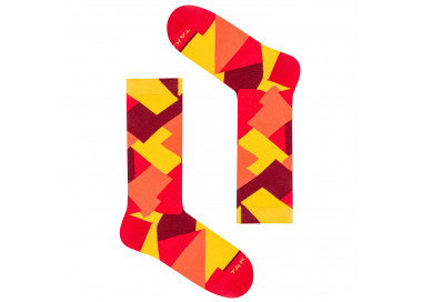 Colorful 11m1 Targowa socks with yellow, orange and red rectangles. Takapara