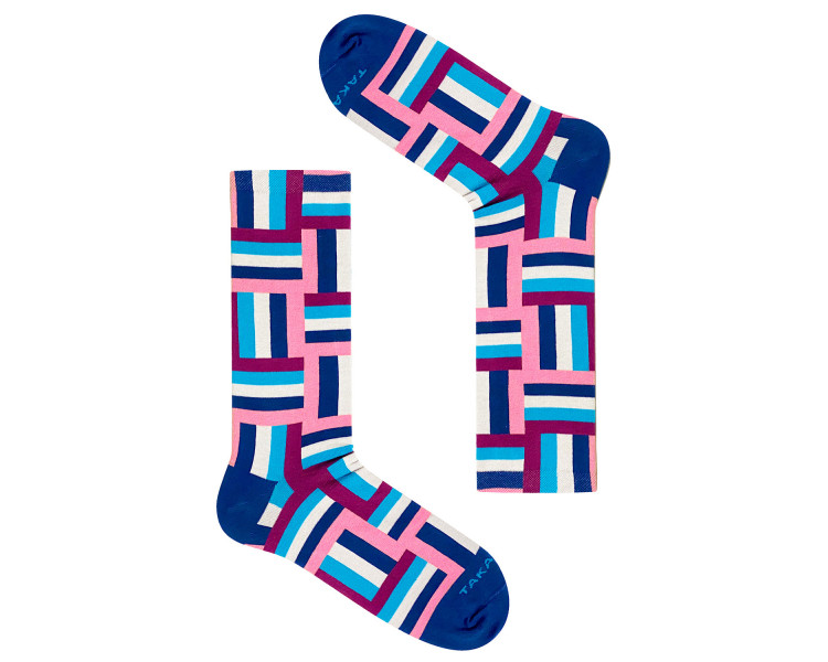 Colorful Jaracz 12m1 striped socks in pink, blue and navy blue. Takapara