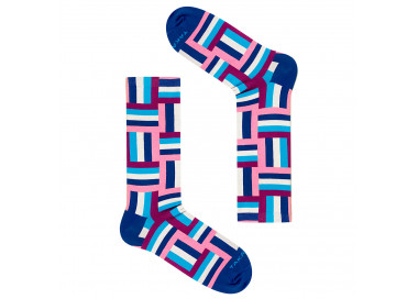 Bunte Jaracz 12m1 gestreifte Socken in Pink, Blau und Marineblau. Takapara