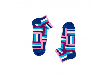 Chaussettes baskets colorées à rayures Jaracz 12m1 en rose, bleu et bleu marine. Takapara