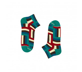 Chaussettes baskets colorées Jaracz 12m3 à rayures vertes, bordeaux et bleu marine. Takapara