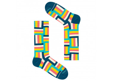 Colorful 12m4 Jaracz socks with stripes in vivid green, yellow and orange colors. Takapara