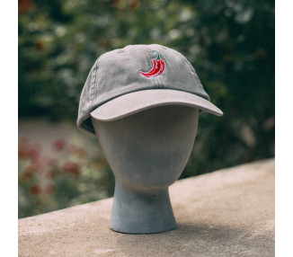 Grey cap with embroidered red chili – style with heat