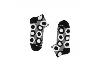 Schwarz-weiße Zawisza 80m1 Sneakersocken mit einem geometrischen Muster aus Sechsecken. Takapara