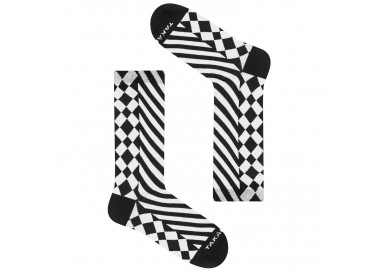 Colorful Zawisza 80m4 socks with black stripes and diamonds on a white background. Takapara
