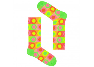 Bunte Socken Neonowa 90m1 mit Sechsecken in Neonfarben. Takapara