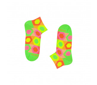 Kolorowe skarpety stopki Neonowa 90m1 w heksagony w neonowych kolorach. TakaPara