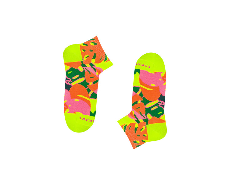Kolorowe skarpety stopki Neonowa 90m3 w neonowe liście Monstery. TakaPara