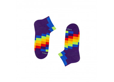 Colorful sneaker socks Tylna 99m1 in a rainbow staircase. Takapara