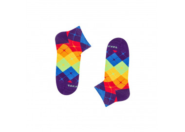 Colorful sneaker socks Tylna 99m2 in a rainbow check. Takapara