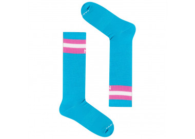 Colorful, pastel blue Maratońska 70m3 socks with stripes. Takapara