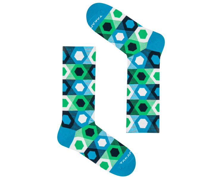 Bunte Struga 1m3 Socken mit hexagonalem Muster von Takapara