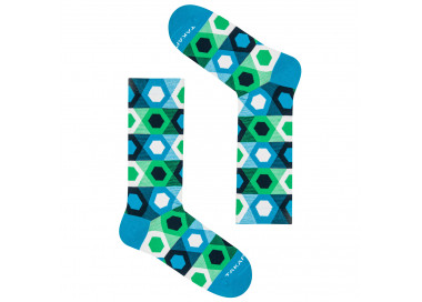 Bunte Struga 1m3 Socken mit hexagonalem Muster von Takapara