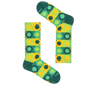 Struga 1m4 - Bunte Takapara Socken mit Hexagon-Muster