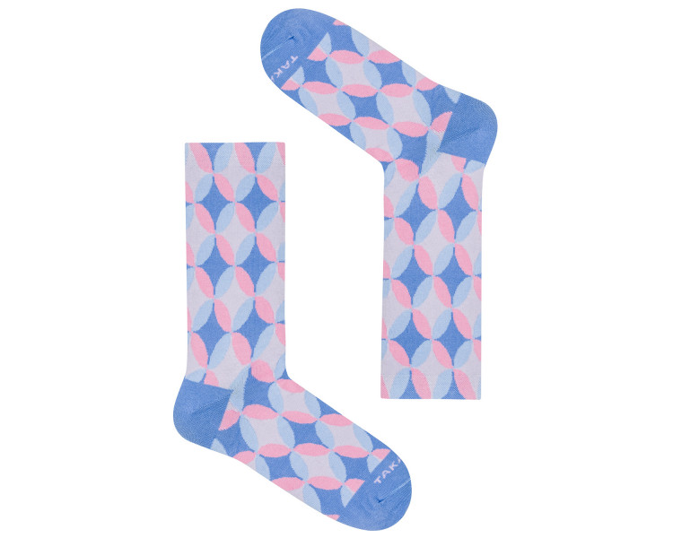 Bunte Piłsudskiego 4m3 Socken mit lila und rosa geometrischen Mustern. Takapara