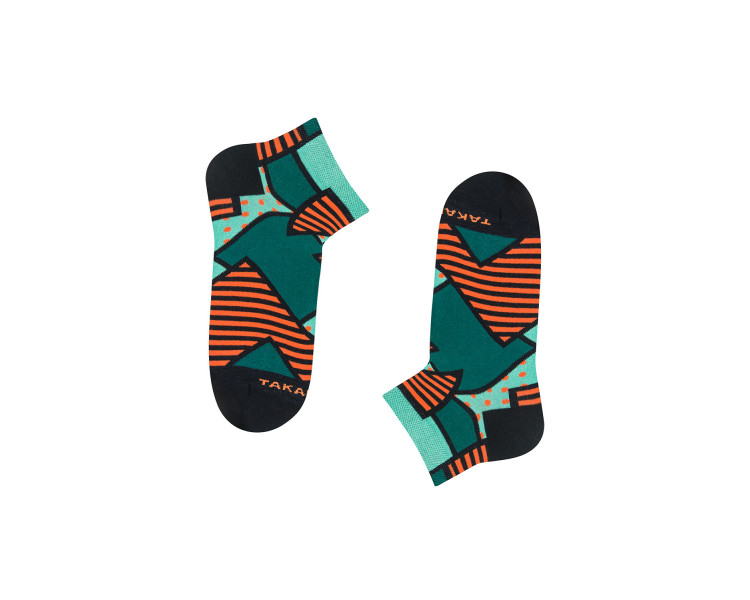 Colorful sneaker socks Piotrkowska 5m6 with geometric patterns. Takapara