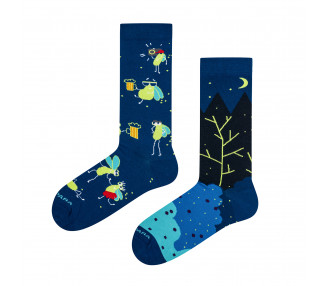 Navy Takapara socks with partying fireflies