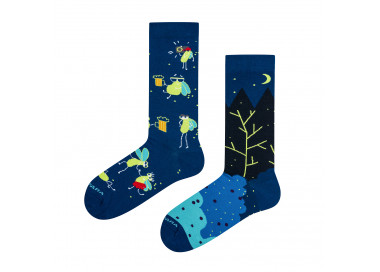 Navy Takapara socks with partying fireflies