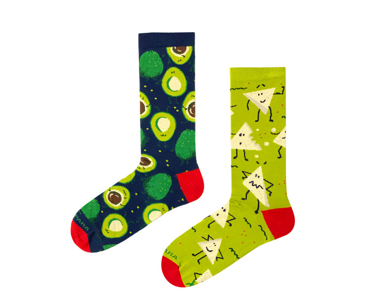 Mix and match socks with avocado people and nachos people by Takapara