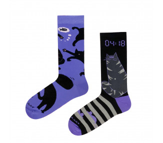 Night Cats Socks by Takapara - Black and Purple socks with Cat Patterns