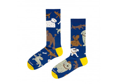 Fröhliche Hündchen - Marineblaue Mix and Match Socken von Takapara mit verschiedenen Hunderassen
